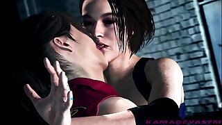 Resident Evil : Claire & Jill Lesbian Kissing